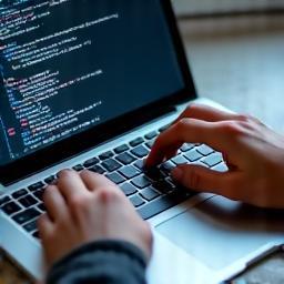 ノートパソコンでコードを書く様子